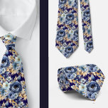 Gentleman's Tie | Wedding & Event Floral Necktie<br><div class="desc">A navy blue and gold watercolor floral necktie features a striking blend of deep, rich navy blue as the primary background color, complemented by elegant, soft gold accents. The gold is applied in a watercolor technique, creating a fluid, artistic effect that evokes a sense of sophistication and refinement. The floral...</div>
