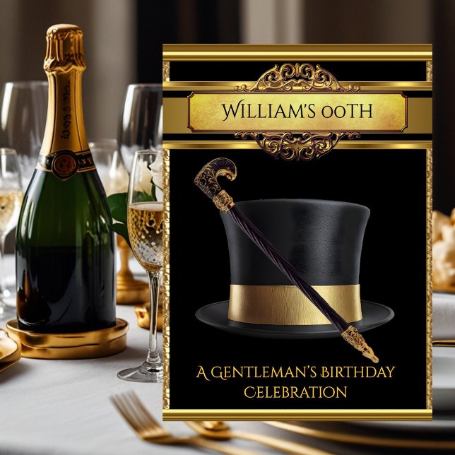 Gentlemen Elegant Gold Black Birthday Party Invitation (Creator Uploaded)