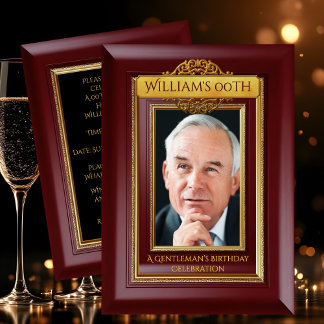 Gentlemen Elegant Gold Mahogany Photo Birthday Invitation