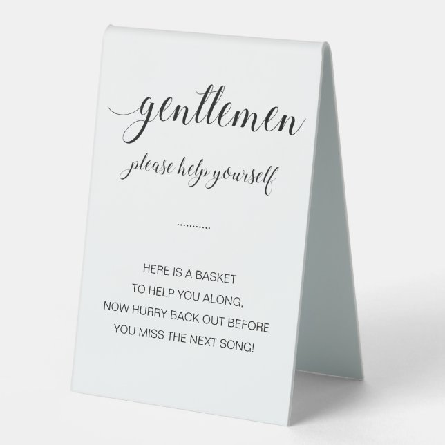 Gentlemen Personal Items Bathroom Basket Wedding Table Tent (Front)