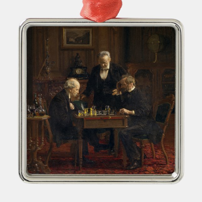 Gentlemen Playing a Game of Chess (Thomas Eakins) Metal Ornament (Front)