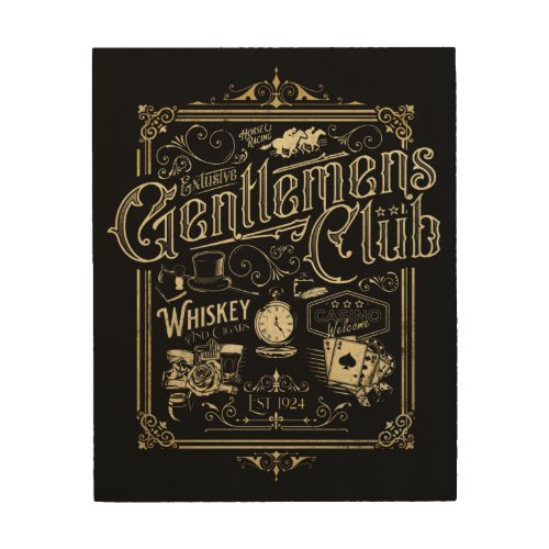 Gentlemens Club Retro Wood Wall Art