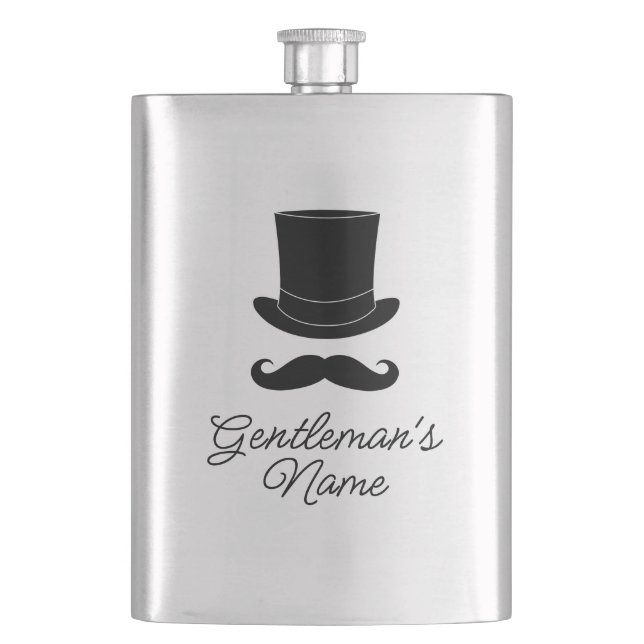 Gentlemen's dapper hat and mustache custom drink flask (Front)