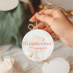 Gentleness Bible Verse with Elegant White Rose Classic Round Sticker