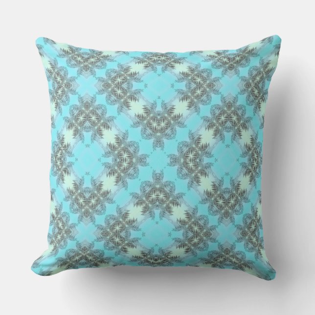 Gently blue ornament  palm leaves throw pillow (Front)