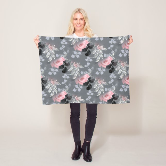 Gently Pink Roses Fleece Blanket (In Situ)