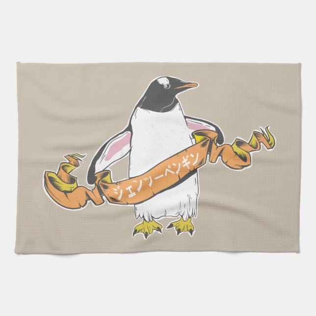 Gentoo penguin Japanese writing Kanji Kitchen Towel (Horizontal)
