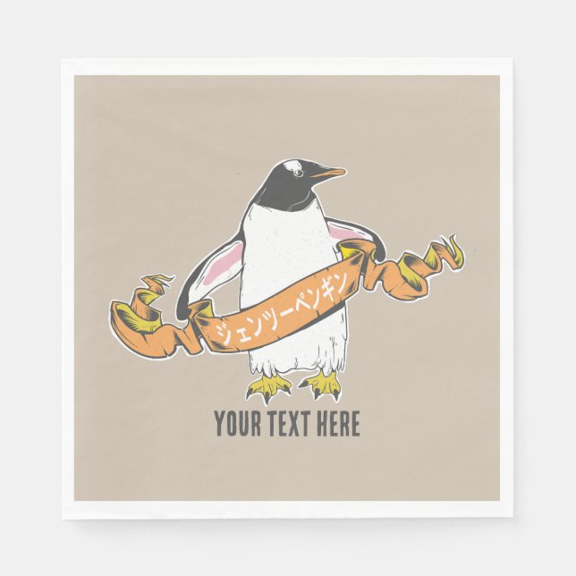 Gentoo penguin Japanese writing Kanji Napkins (Front)