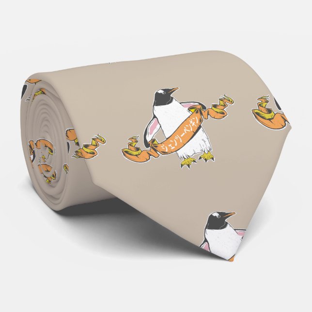 Gentoo penguin Japanese writing Kanji Neck Tie (Rolled)