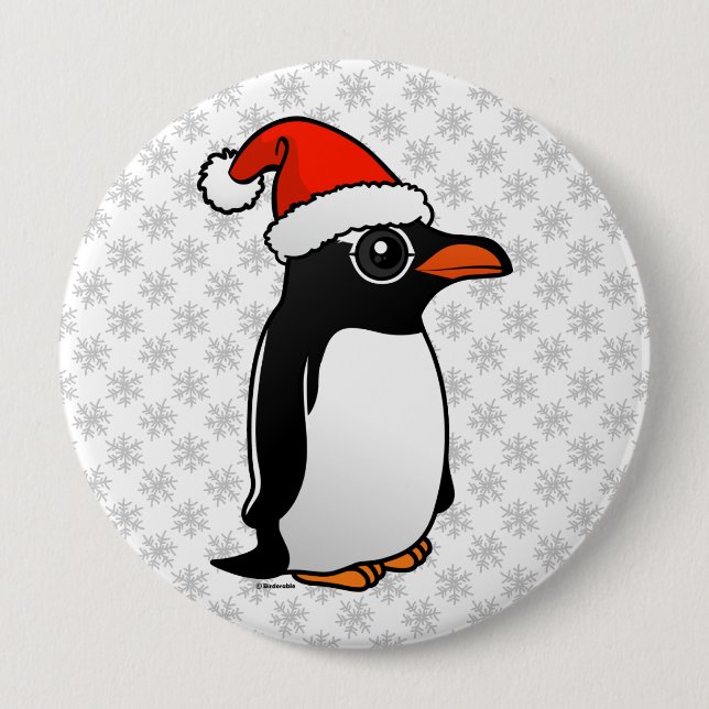 Gentoo Penguin Santa Pinback Button (Front)