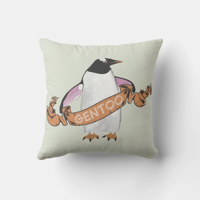 Gentoo penguin throw pillow (Back)