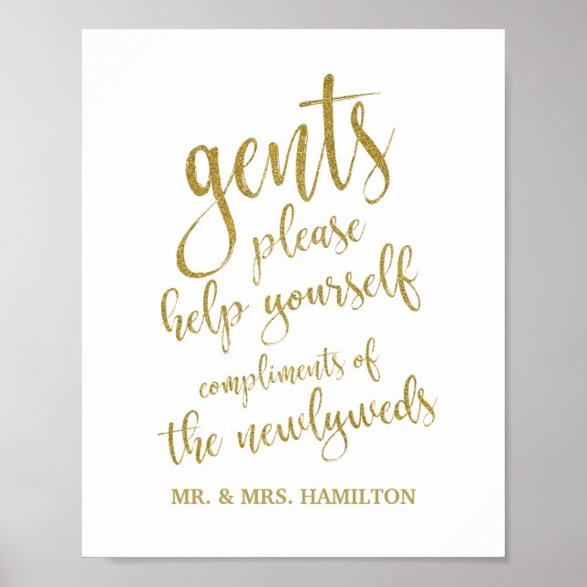 Gents Bathroom Basket Glitter 8x10 Wedding Sign (Front)