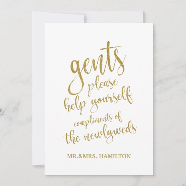 Gents Bathroom Basket Gold Affordable Wedding Sign (Front)