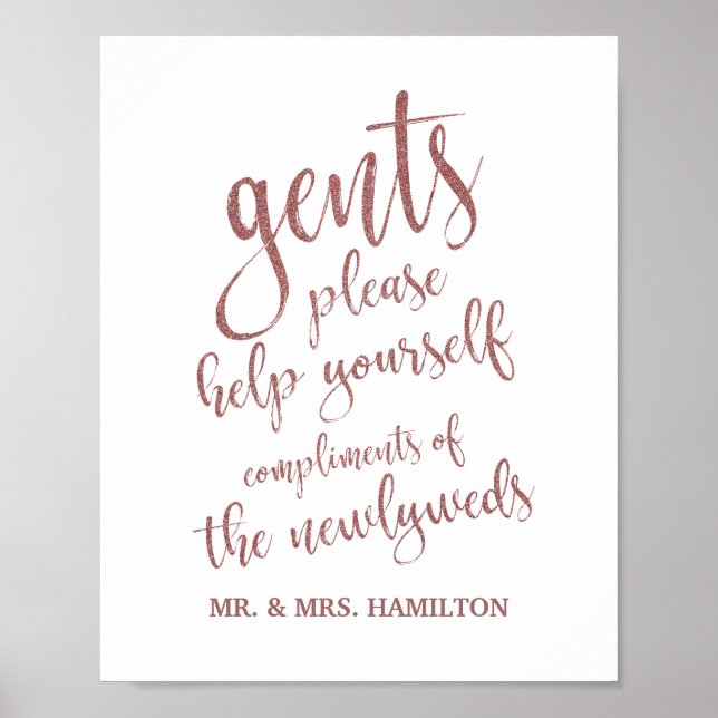 Gents Bathroom Basket Rose Gold Glitter 8x10 Sign (Front)