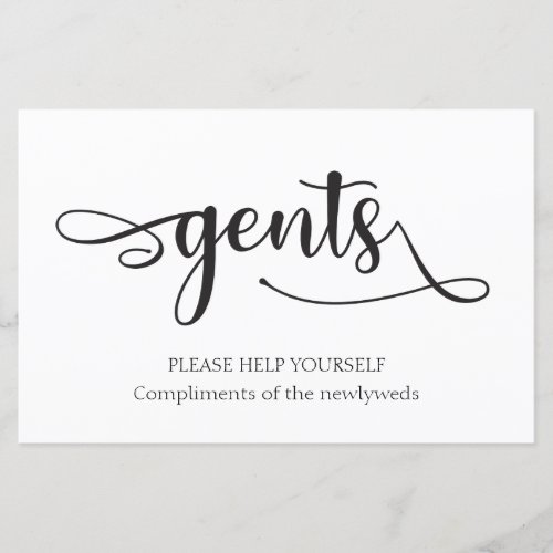 Gents Black White bathroom basket Wedding Sign