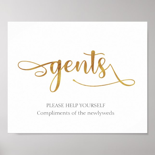 Gents gold bathroom basket signage | Wedding Sign (Front)