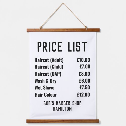 Gents Hairdresser Price List Hanging Tapestry