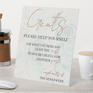 Gents please help yourself wedding bathroom basket pedestal sign