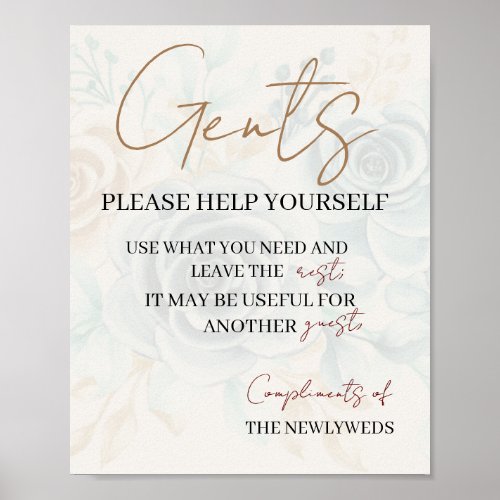 Gents please help yourself wedding bathroom basket poster