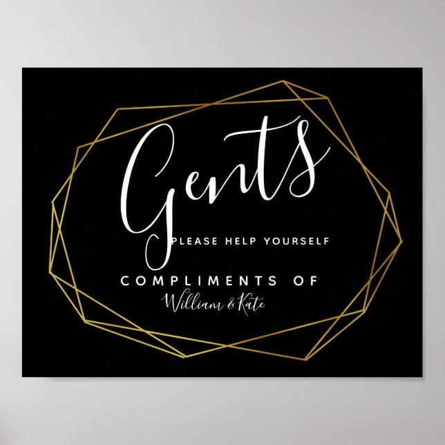 Gents restroom sign -toiletries geometric crystal (Front)