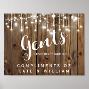 Gents restroom sign -toiletries rustic lights