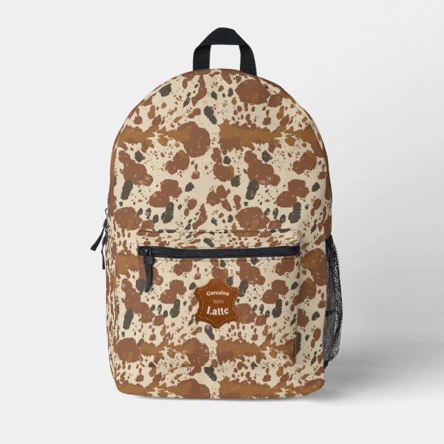 Genuine 100% Latte  | Cowhide Coffee Aesthetic Printed Backpack (Front)