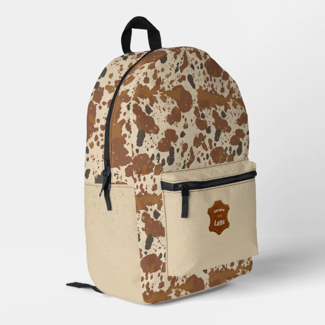 Genuine 100% Latte  | Cowhide Coffee Aesthetic Printed Backpack (Back Corner Left)