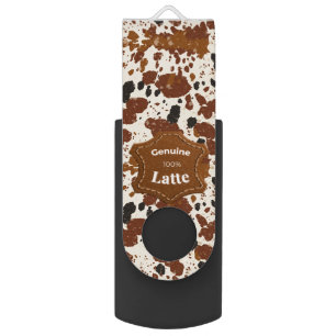 Genuine 100% Latte Cowhide Pattern Neutral Flash Drive
