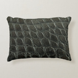 Genuine black alligator leather texture, close up accent pillow