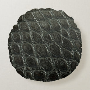 Genuine black alligator leather texture, close up round pillow