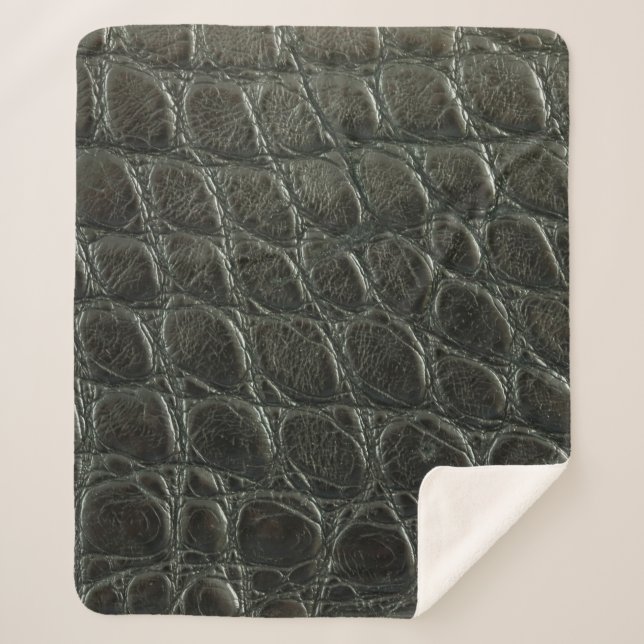 Genuine black alligator leather texture, close up  sherpa blanket (Front)