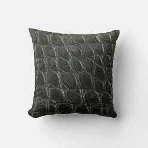 Genuine black alligator leather texture, close up throw pillow