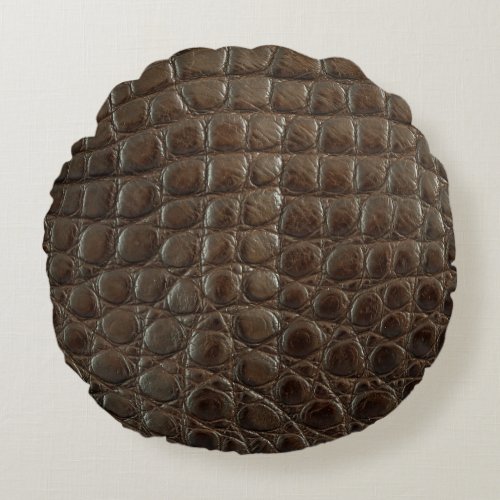 Genuine brown alligator leather close up to show  round pillow