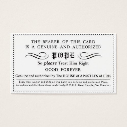 genuine certified pope card business card