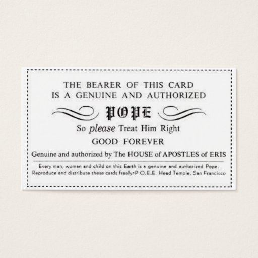 Customizable genuine certified pope card business card