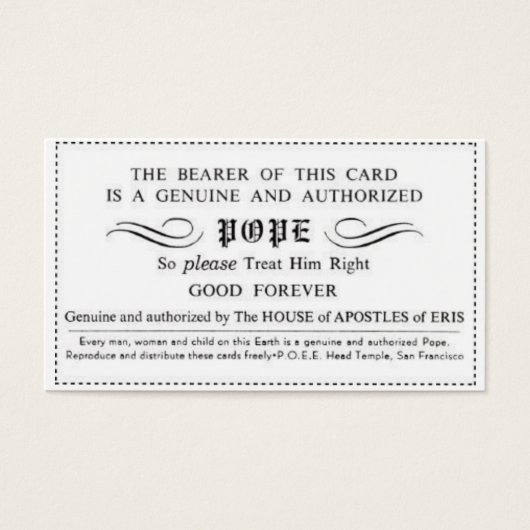 genuine certified pope card (Front)
