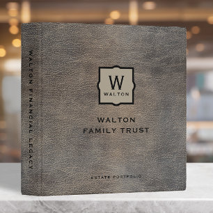 Genuine Cowhide Leather Look Monogram Family Trust 3 Ring Binder