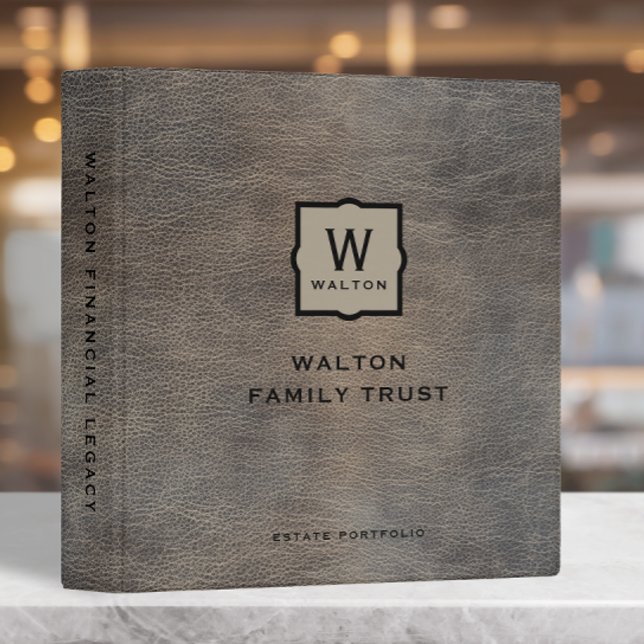 Genuine Cowhide Leather Look Monogram Family Trust 3 Ring Binder (Creator Uploaded)
