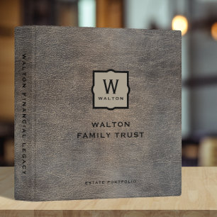 Genuine Cowhide Leather Look Monogram Family Trust 3 Ring Binder