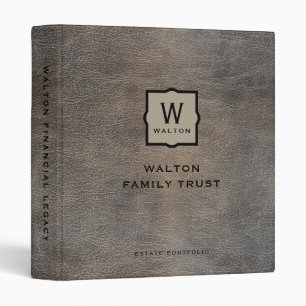 Genuine Cowhide Leather Look Monogram Family Trust 3 Ring Binder