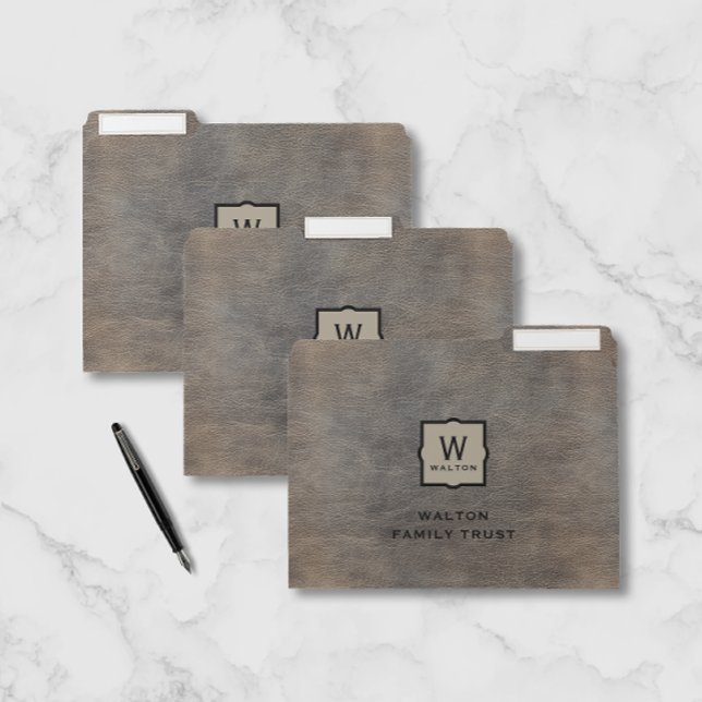 Genuine Cowhide Leather Look Monogram Family Trust File Folder (Creator Uploaded)