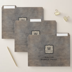 Genuine Cowhide Leather Look Monogram Family Trust File Folder