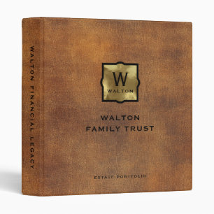 Genuine Leather Look Monogram Family Trust 3 Ring Binder