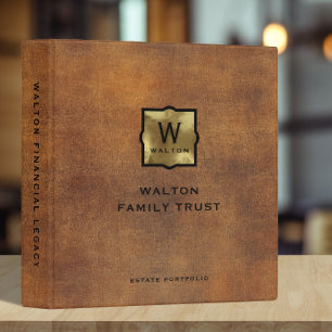 Genuine Leather Look Monogram Family Trust 3 Ring Binder