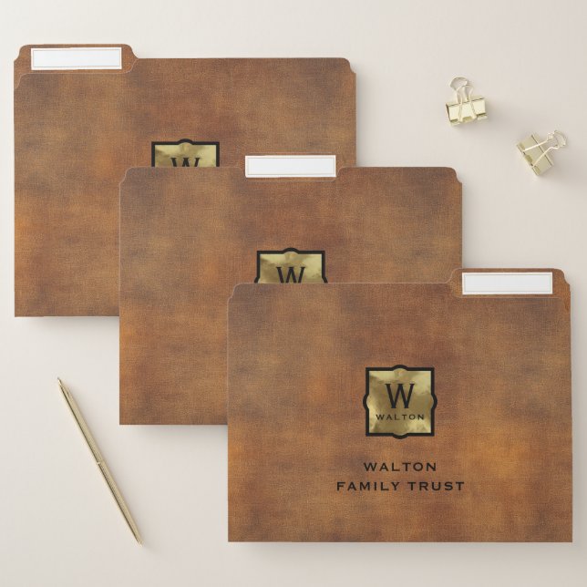 Genuine Leather Look Monogram Family Trust File Folder (Set)