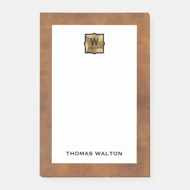 Genuine Leather Look Monogram Name Post-it Notes (Front)