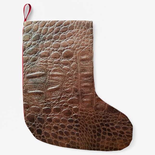 Genuine leather texture backgroundr close-up, embo small christmas stocking (Front)