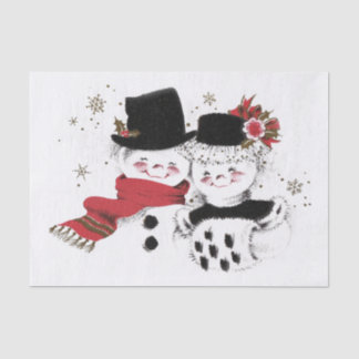 Genuine (not AI) Vintage Mid-Century Snowman Coupl Tissue Paper
