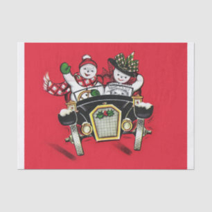 Genuine (not AI) Vintage Mid-Century Snowman Red Tissue Paper