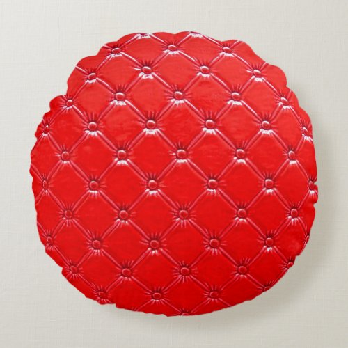 Genuine red leather upholstery round pillow